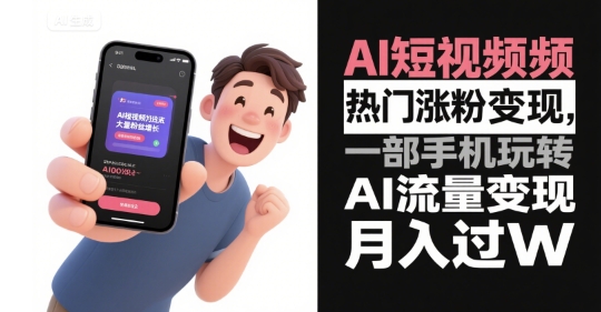 AI短视频热门涨粉变现，一部手机玩转AI流量变现，月入过W-月亮湾网创资源站