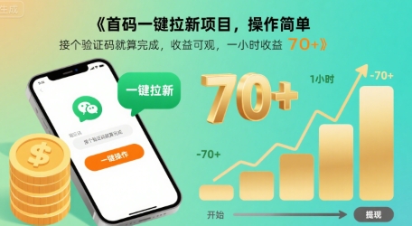 首码一键拉新项目，操作简单，接个验证码就算完成，收益可观， 一小时收益70+【揭秘】-月亮湾网创资源站