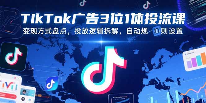TikTok广告3位1体投流课，变现方式盘点，投放逻辑拆解，自动规则设置-月亮湾网创资源站