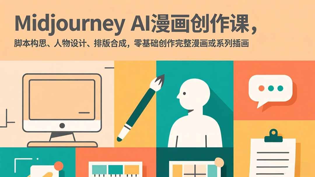 Midjourney AI漫画创作课，脚本构思、人物设计、排版合成，零基础创作完整漫画或系列插画-月亮湾网创资源站