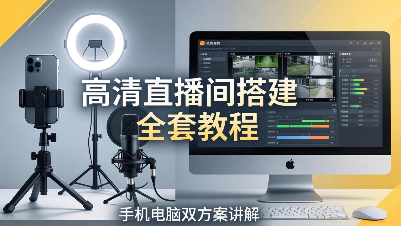高清直播间搭建全套教程，手机电脑双方案讲解，设备选型调试多机位实操教学-月亮湾网创资源站