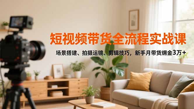 短视频带货全流程实战课，场景搭建、拍摄运镜、剪辑技巧，新手月带货佣金3万+-月亮湾网创资源站