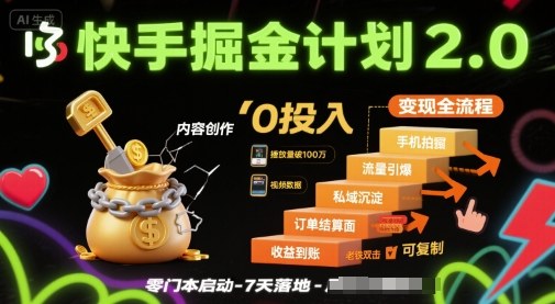 快手掘金计划2.0，快手电商变现全流程，简单可复制，0投入-月亮湾网创资源站