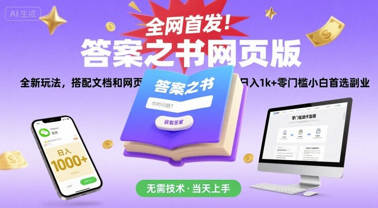 全网首发！答案之书网页版，全新玩法，搭配文档和网页，日入1k+零门槛小白首选副业【揭秘】-月亮湾网创资源站
