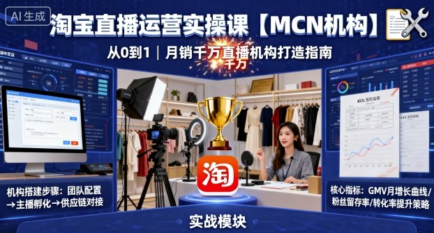 淘宝直播运营实操课【MCN机构】，从0到1做一家月销千W的直播机构-月亮湾网创资源站