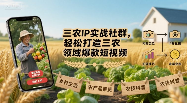 三农IP实战社群，轻松打造三农领域爆款短视频-月亮湾网创资源站