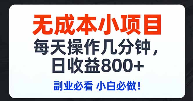 无成本小项目,每天操作几分钟,日收益800+ 副业必看 小白必做！-月亮湾网创资源站