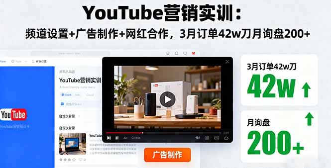 YouTube营销实训：频道设置+广告制作+网红合作，3月订单42w刀月询盘200+-月亮湾网创资源站