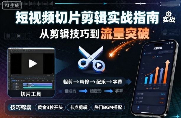 短视频切片剪辑实战指南，从剪辑技巧到流量突破-月亮湾网创资源站