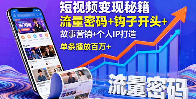 短视频变现秘籍，流量密码+钩子开头+故事营销+个人IP打造，单条播放百万+-月亮湾网创资源站
