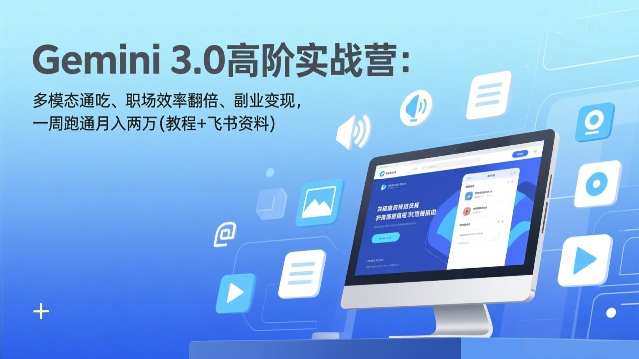 Gemini 3.0高阶实战营：多模态通吃、职场效率翻倍、副业变现，一周跑通月入两万(教程+飞书资料-月亮湾网创资源站