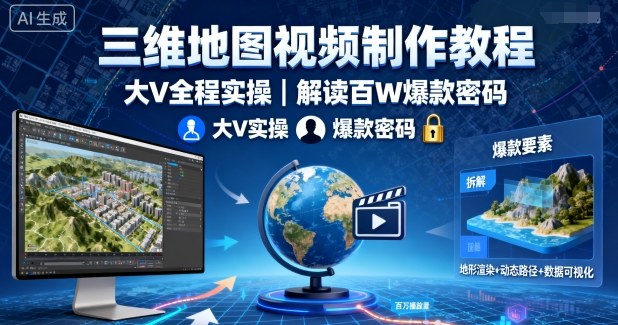 三维地图视频制作教程，大V全程实操，解读百W爆款密码-月亮湾网创资源站