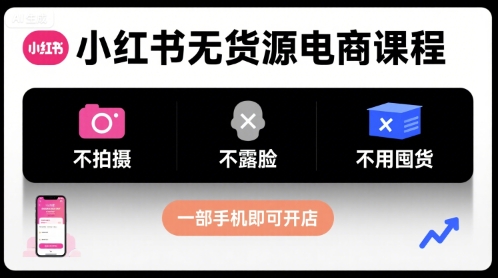 小红书无货源电商课程，不拍摄不露脸不用囤货，一部手机即可开店-月亮湾网创资源站