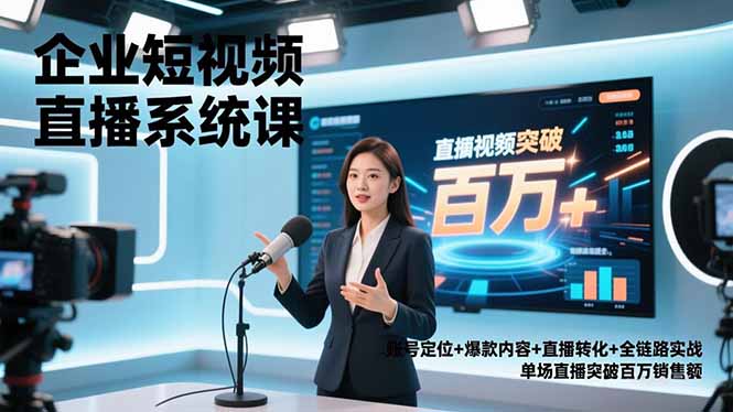 企业短视频直播系统课，账号定位+爆款内容+直播转化+全链路实战，单场直播突破百万销售额-月亮湾网创资源站