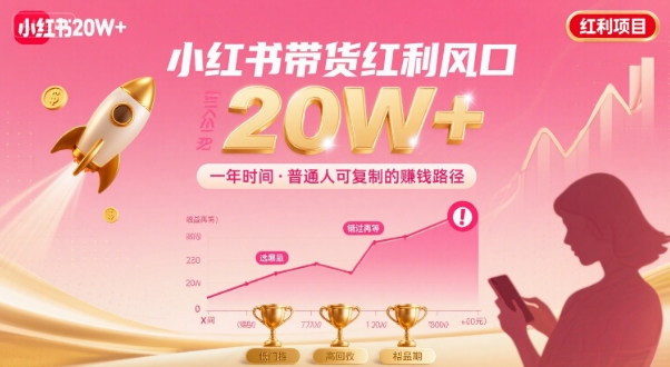 一年时间靠小红书带货项目年入20w+，最不能错的大红利项目-月亮湾网创资源站