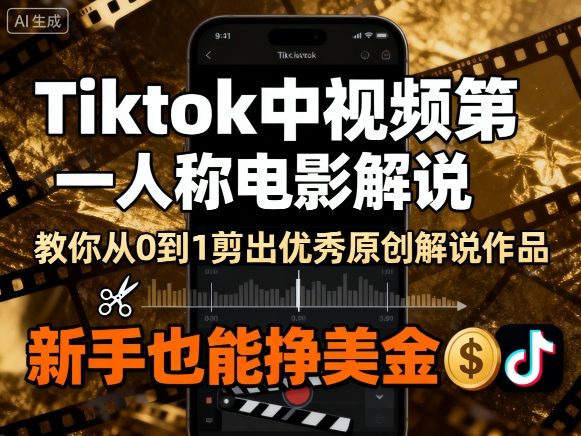 Tiktok中视频第一人称电影解说，教你从0到1剪出一个优秀的原创解说作品，新手也能挣美金-月亮湾网创资源站