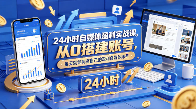 24小时自媒体盈利实战课，从0搭建账号，当天就能拥有自己的盈利自媒体账号-月亮湾网创资源站