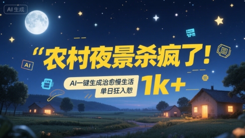 农村夜景杀疯了！AI一键生成治愈系慢生活，单日狂入1k+-月亮湾网创资源站