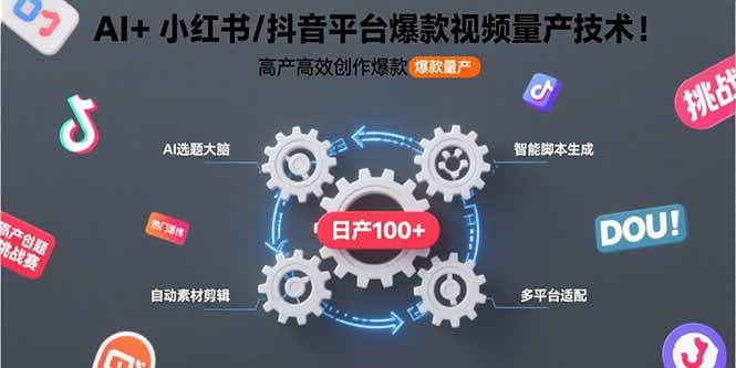 AI+小红书/抖音平台爆款视频量产技术：高产高效创作爆款视频！-月亮湾网创资源站