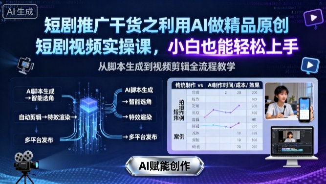 短剧推广干货之利用AI做精品原创短剧视频实操课，小白也能轻松上手-月亮湾网创资源站