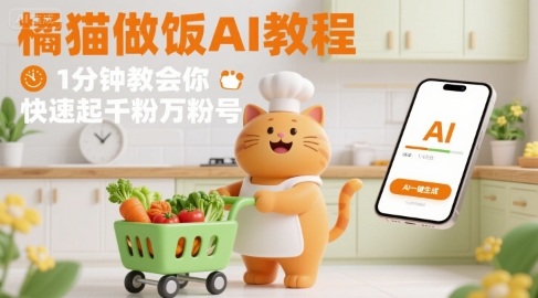 有趣的橘猫买菜做饭视频，用AI一键搞定，1分钟教会你，快速起千粉万粉号-月亮湾网创资源站