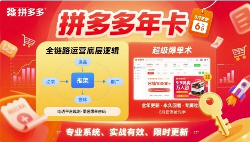 拼多多年卡【8月更新6节】拼多多全链路运营底层逻辑，超级爆单术-月亮湾网创资源站