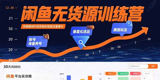 闲鱼无货源训练营：账号准备养号/垂直化选品/黑搜玩法，0基础30天盈利指南-月亮湾网创资源站