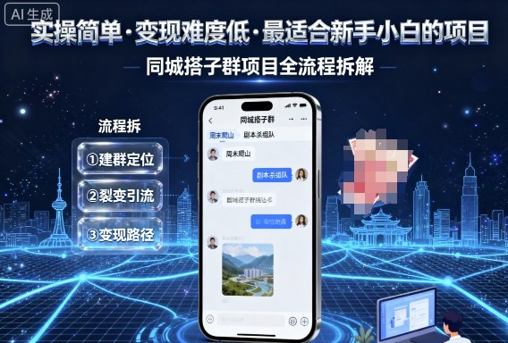 实操简单，变现难度低，最适合新手小白做的项目，每天轻松收入3张，同城搭子群项目全流程拆解-月亮湾网创资源站