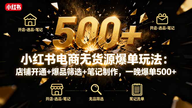 小红书电商无货源爆单玩法：店铺开通+爆品筛选+笔记制作，一晚爆单500+-月亮湾网创资源站