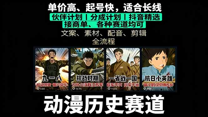 历史动漫赛道撸分成：起号、文案、素材、配音、剪辑，单视频收益破万-月亮湾网创资源站