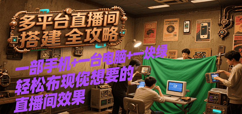 多平台直播间搭建全攻略，一部手机+一台电脑+一块绿布轻松实现你想要的直播间效果-月亮湾网创资源站