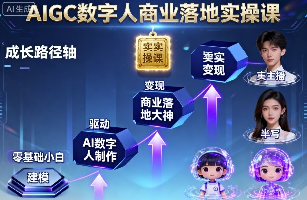 AIGC数字人商业落地实操课，从零基础小白到AI数字人大神-月亮湾网创资源站