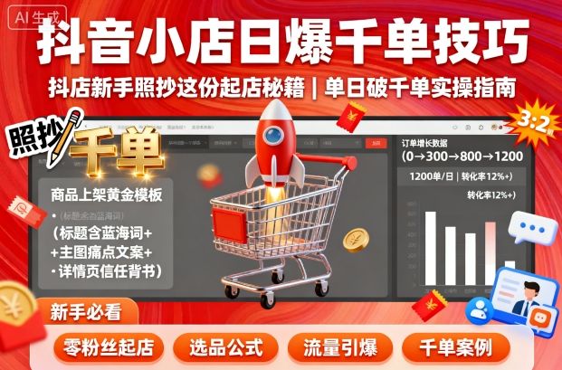 抖音小店日爆千单技巧，抖店新手照抄这份起店秘籍，单日破千单-月亮湾网创资源站