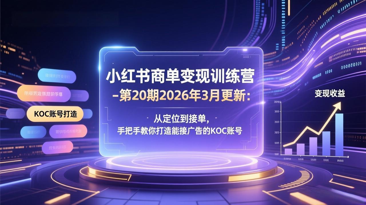 小红书商单变现训练营-第20期26年3月更新：从定位到接单，手把手教你打造能接广告的KOC账号-月亮湾网创资源站