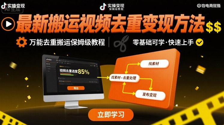 最新搬运视频去重变现方法，万能去重搬运保姆级教程-月亮湾网创资源站