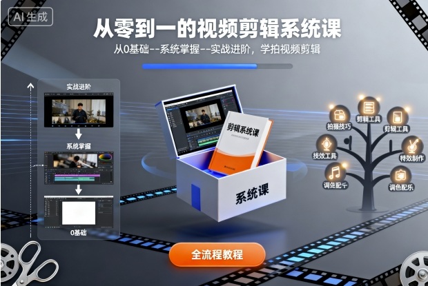 从零到一的视频剪辑系统课，从0基础–系统掌握–实战进阶，学拍视频剪辑-月亮湾网创资源站