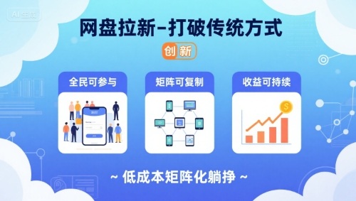 网盘拉新-打破传统方式，低成本矩阵化躺挣，全民可参与、矩阵可复制、收益可持续【揭秘】-月亮湾网创资源站