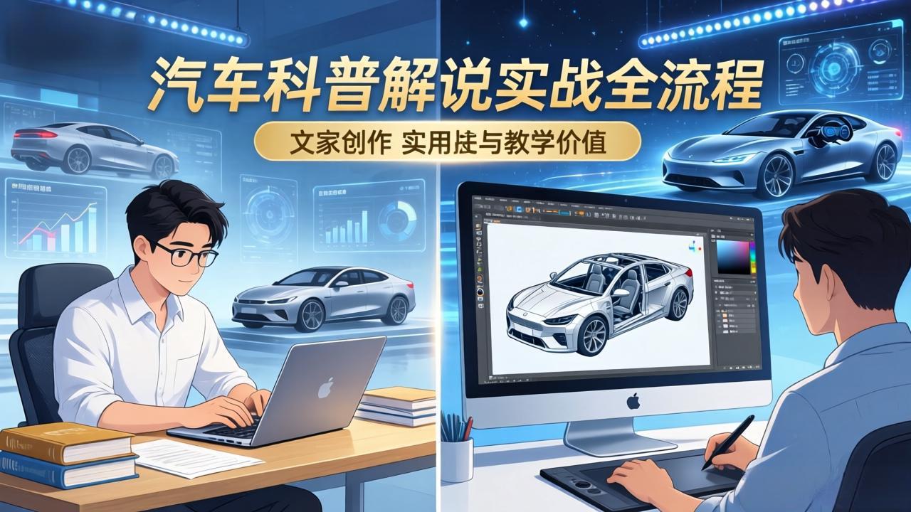 抖音汽车科普解说实战：文案+动画+画面处理+去水印全流程，打造专业汽车科普视频-月亮湾网创资源站