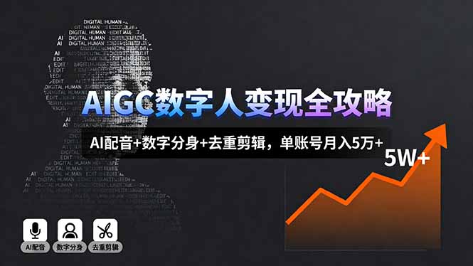 AIGC数字人变现全攻略，AI配音+数字分身+去重剪辑，单账号月入5万+-月亮湾网创资源站