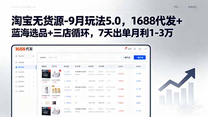 淘宝无货源-9月玩法5.0，1688代发+蓝海选品+三店循环，7天出单月利1-3万-月亮湾网创资源站