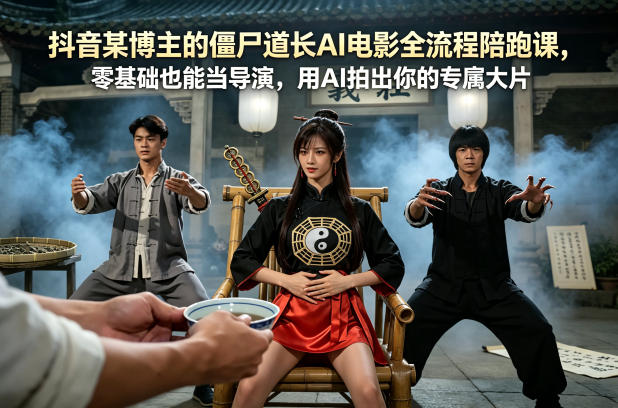 抖音某博主的僵尸道长AI电影全流程陪跑课，零基础也能当导演，用AI拍出你的专属大片-月亮湾网创资源站