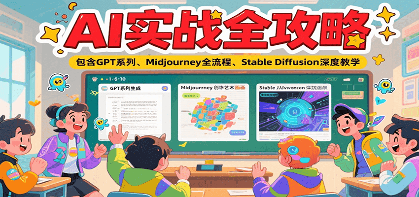 AI实战全攻略，包含GPT系列、Midjourney全流程、Stable Diffusion深度教学-月亮湾网创资源站