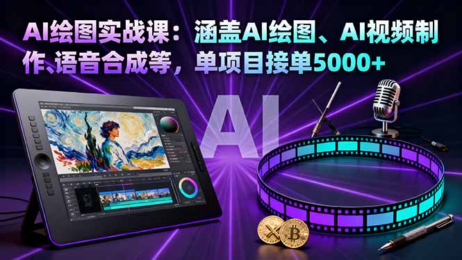 AI绘图实战课：涵盖AI绘图、AI视频制作、语音合成等，单项目接单5000+-月亮湾网创资源站