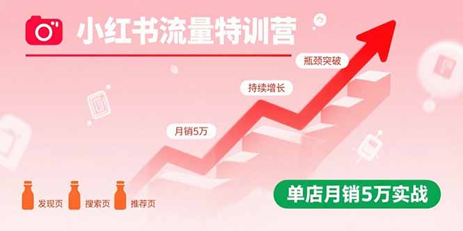 小红书流量特训营：突破流量瓶颈，实现店铺持续增长，单店月销5万实战-月亮湾网创资源站