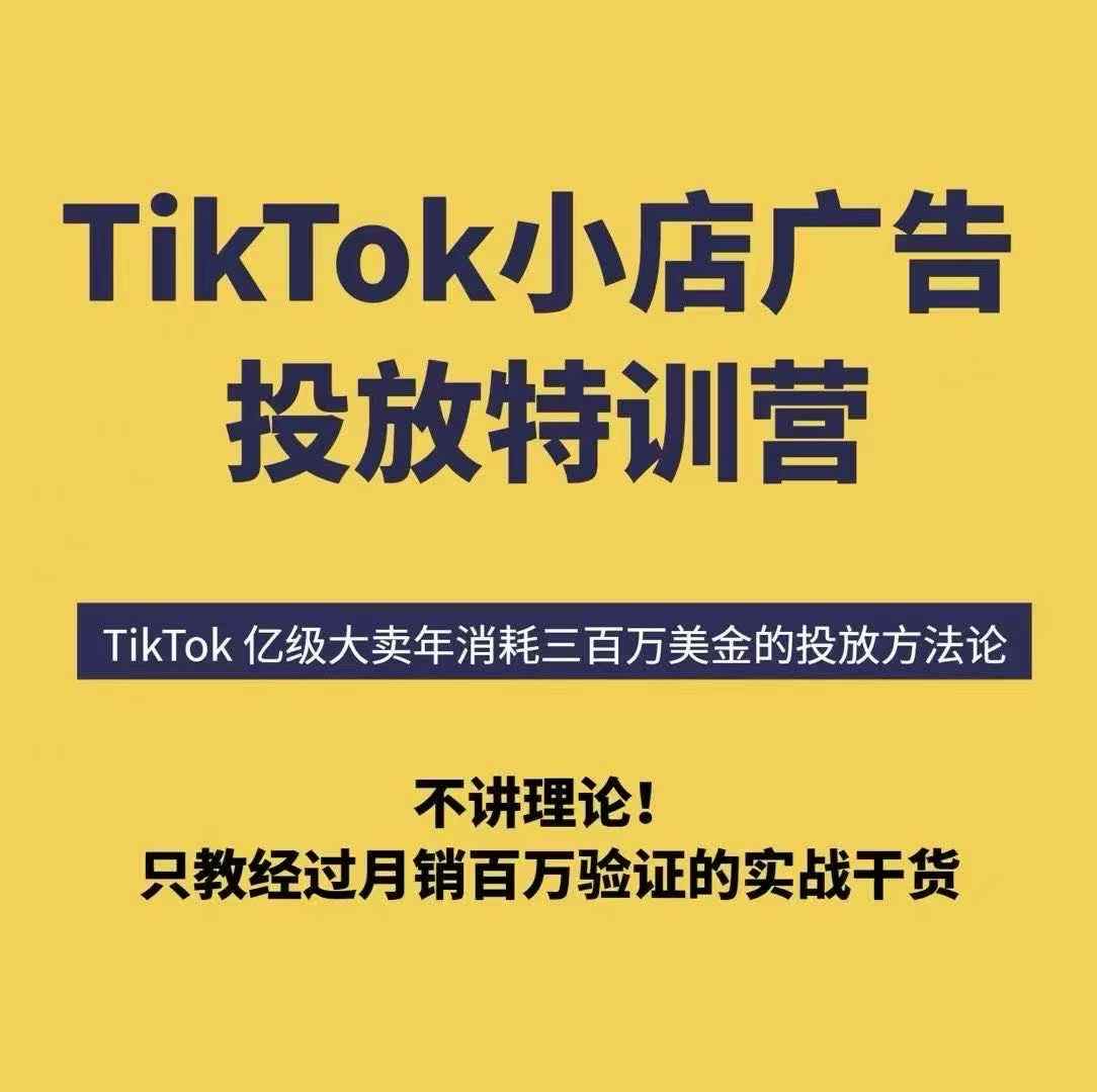 TikTok小店广告投放特训营，6天破局计划专治各种“投不动”，教你经过月销百万验证的实战干货-月亮湾网创资源站