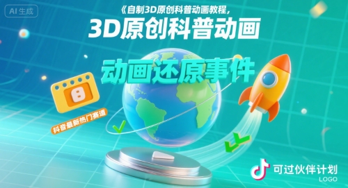 自制3D原创科普动画教程，动画还原事件，抖音最新热门赛道，可过伙伴计划-月亮湾网创资源站