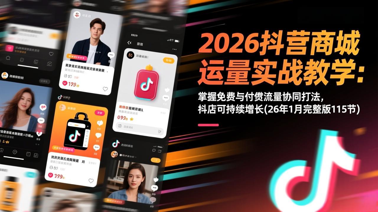 2026抖音商城运营实战教学：掌握免费与付费流量协同打法，抖店可持续增长(26年1月完整版115节-月亮湾网创资源站