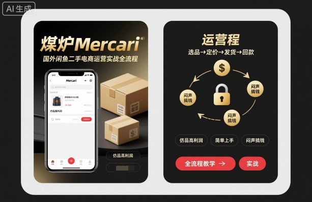 煤炉Mercari国外闲鱼二手电商运营实战全流程，仿品高利润，简单上手，闷声搞钱-月亮湾网创资源站