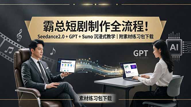 霸总短剧制作全流程！Seedance2.0 + GPT + Suno 沉浸式教学｜附素材练习包下载-月亮湾网创资源站