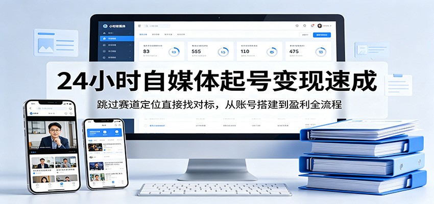 24小时自媒体起号变现速成，跳过赛道定位直接找对标，从账号搭建到盈利全流程-月亮湾网创资源站